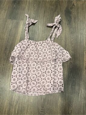 American Eagle Outfitters Light Lavender Eyelet Tie-Shoulder Tank